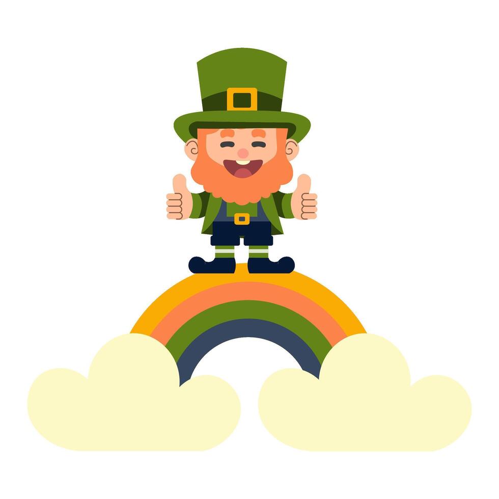 cartoon Irish Leprechaun and rainbow. Vector illustration. St. Patrick's Day. Isolated object.