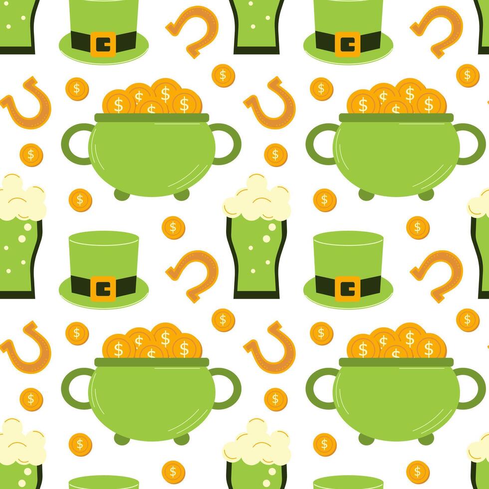 Seamless pattern for St. Patrick's Day. template for textiles, interior design, book decoration, website background, invitation, greeting card, pub menu. Vector illustration