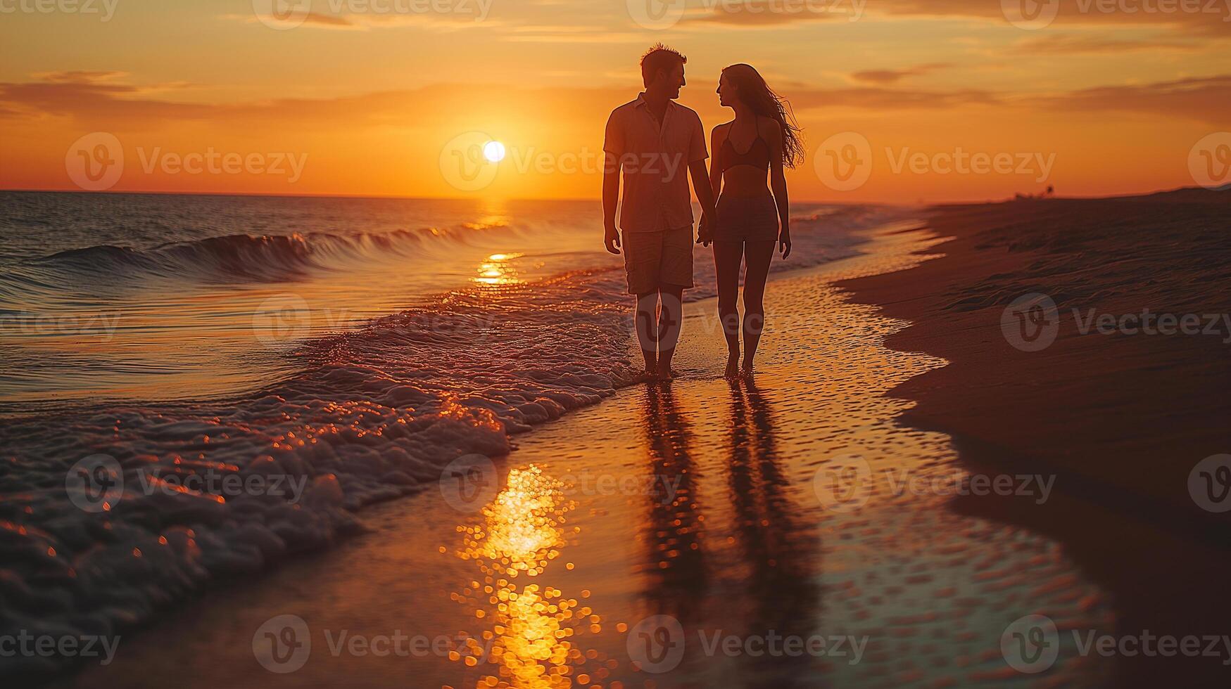 AI generated Joyful moments of love and laughter captured in golden sunset light photo
