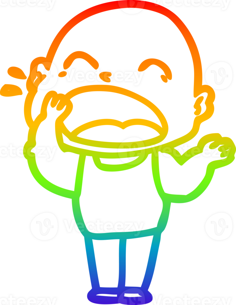 rainbow gradient line drawing of a cartoon shouting bald man png