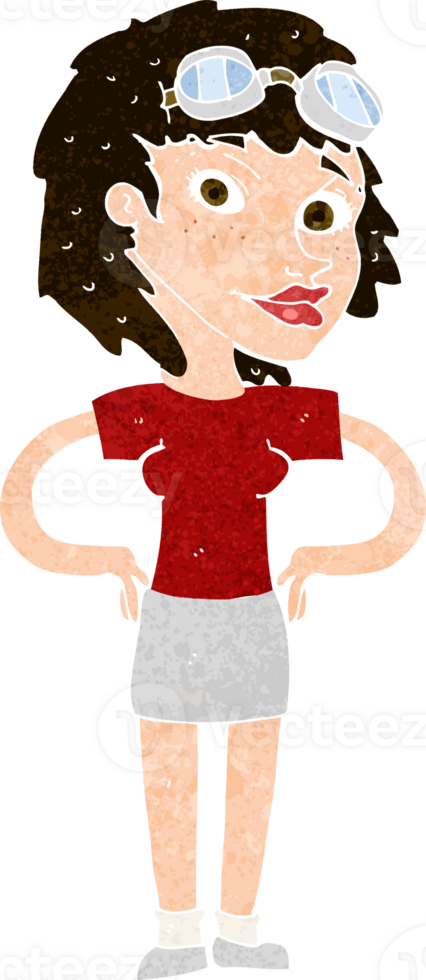 cartoon retro pilot woman png