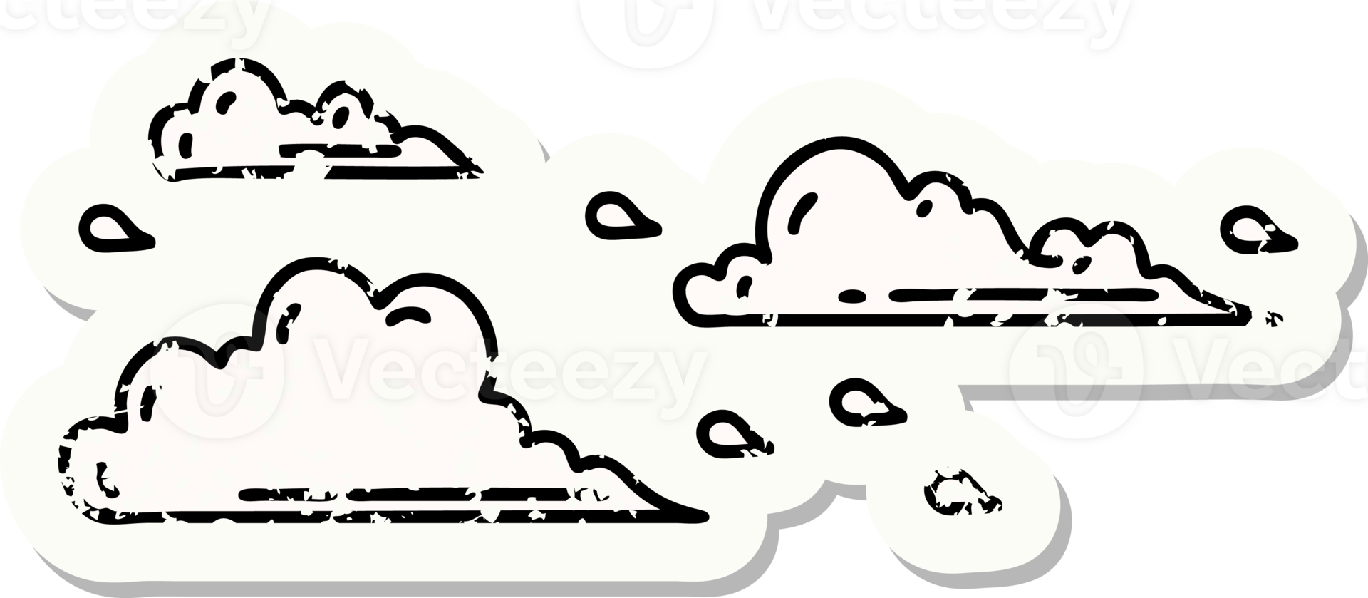 worn old sticker of a tattoo style floating clouds png