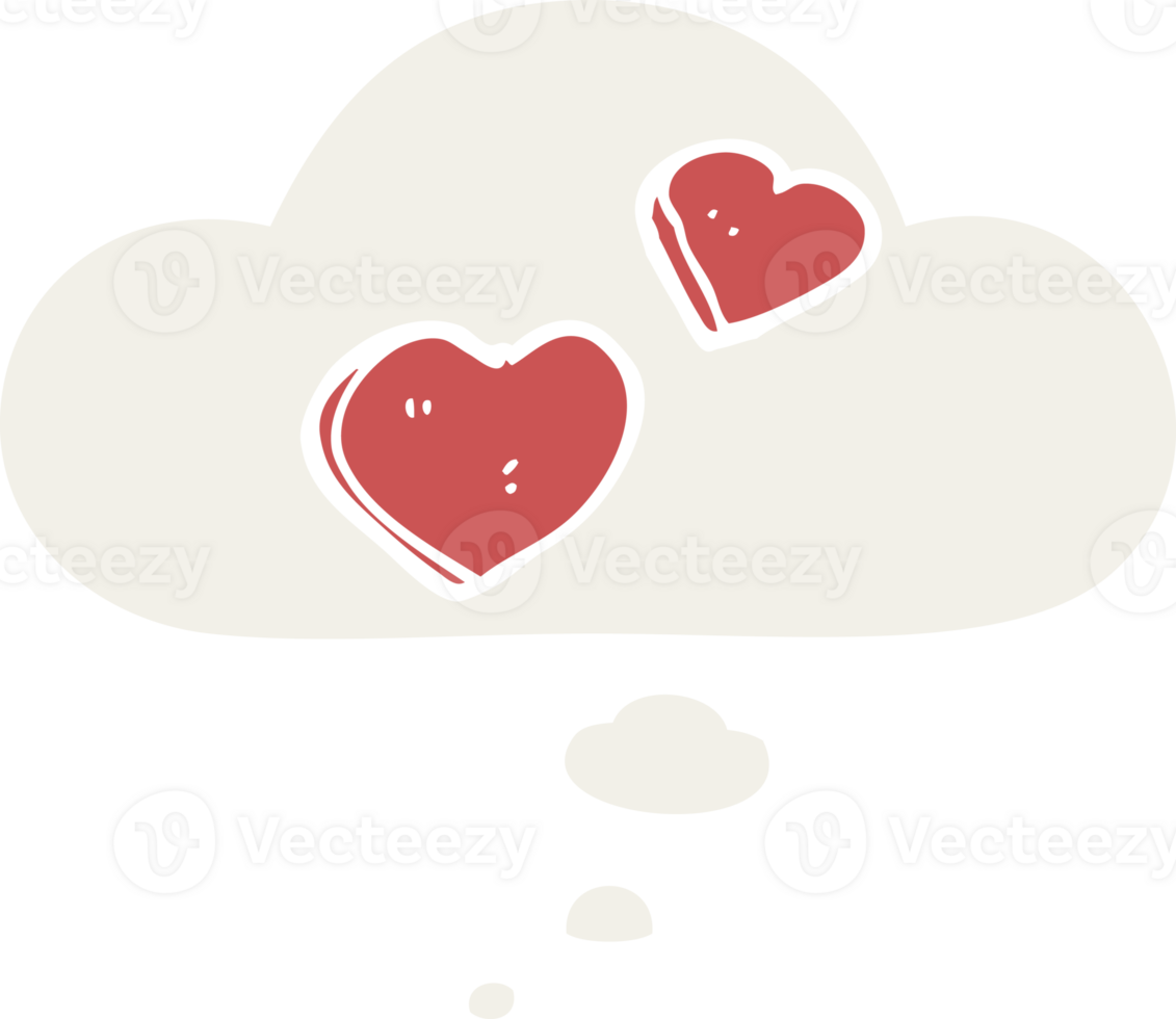 tecknad serie kärlek hjärtan med trodde bubbla i retro stil png