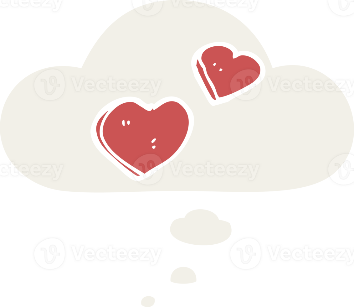 cartoon love hearts with thought bubble in retro style png