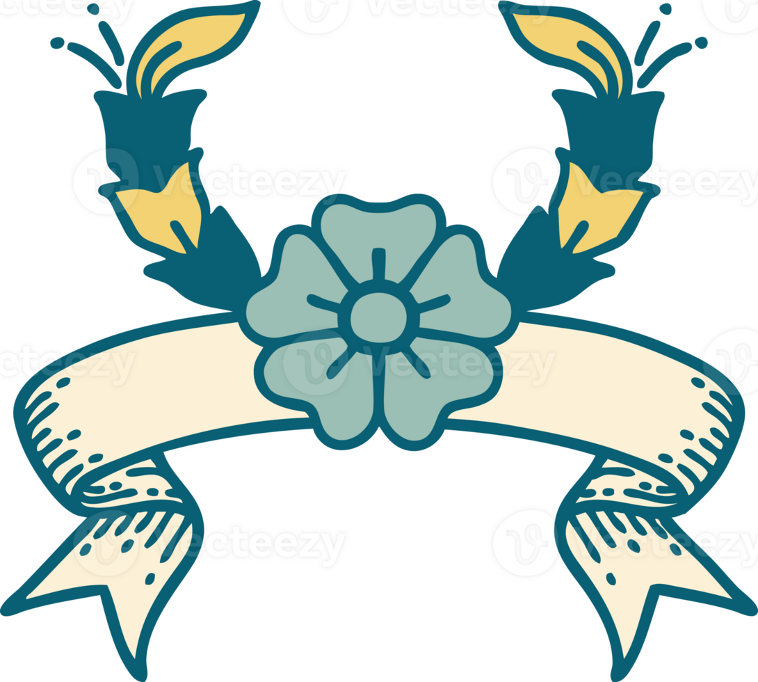 traditional tattoo with banner of a decorative flower png