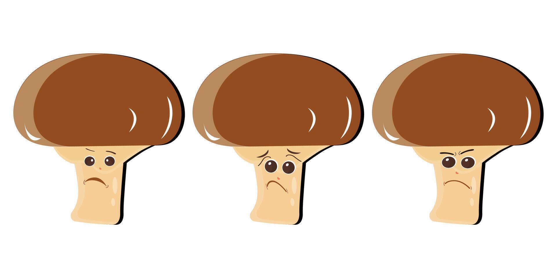 Mushroom cartoon character in various gestures, Set illustration mushroom mascot with various different expressions of cute emotion in comic style for graphic designer, vector illustration