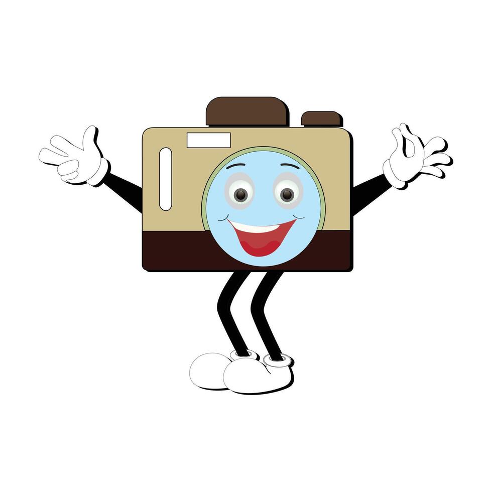 Camera Retro Mascot Character cartoon, camera mascot is smiling and with thumbs up. Vector hand drawn illustration