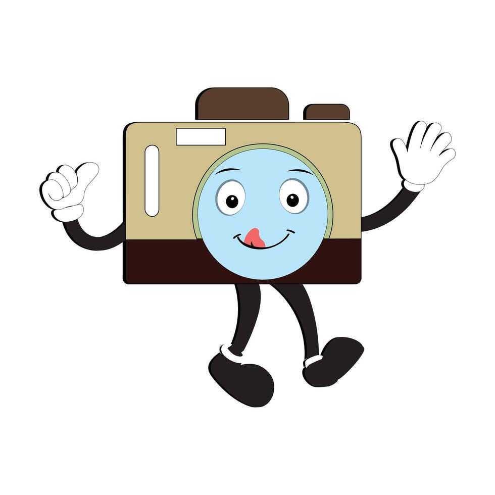 cámara retro mascota personaje dibujos animados, cámara mascota es sonriente y con pulgares arriba. vector mano dibujado ilustración