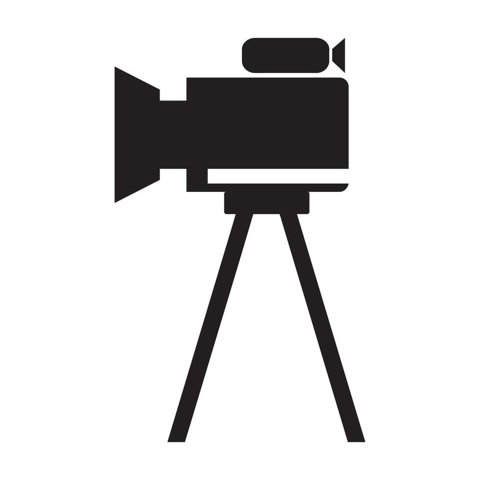 Camera tripod icon stands on a special front view, Old and New black  white. Movie video vector illustration, Cinema camera icon.