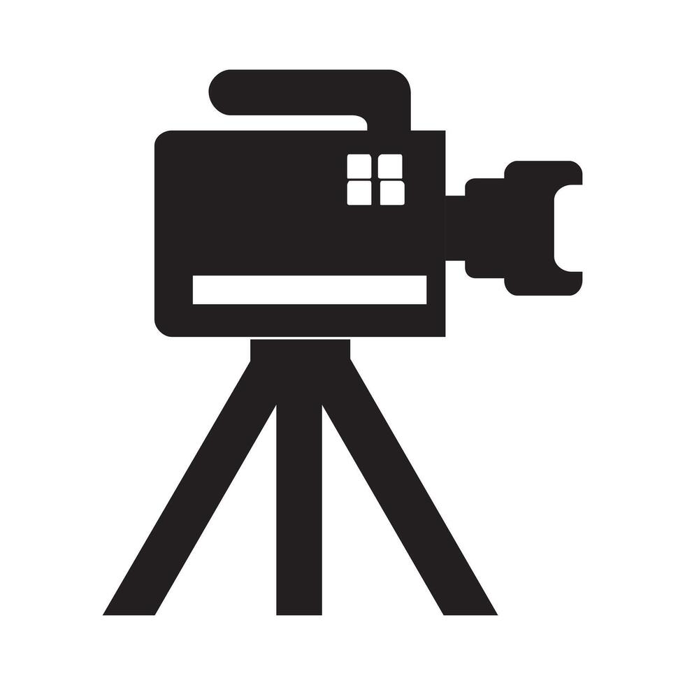 Camera tripod icon stands on a special front view, Old and New black  white. Movie video vector illustration, Cinema camera icon.