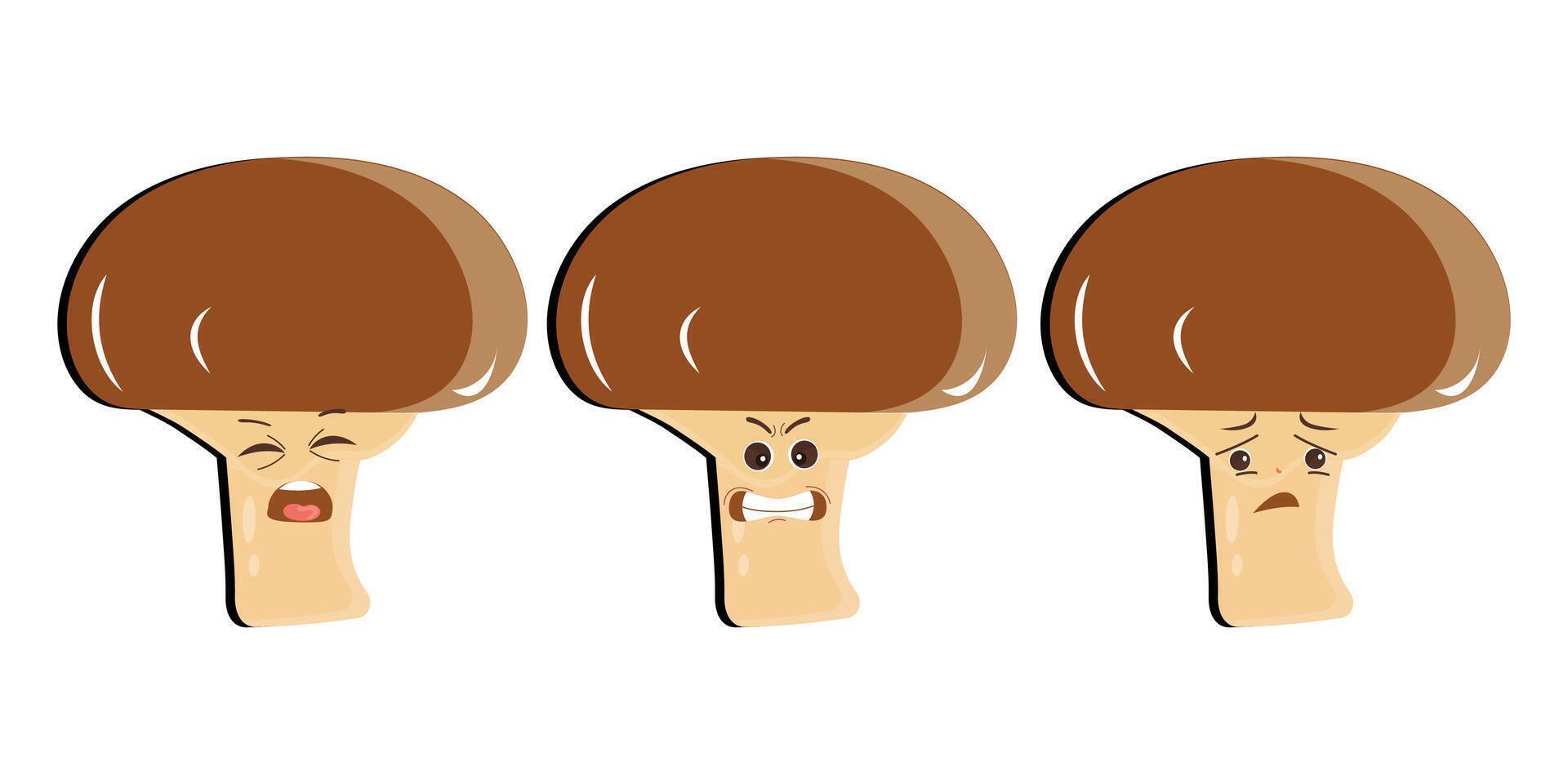 Mushroom cartoon character in various gestures, Set illustration mushroom mascot with various different expressions of cute emotion in comic style for graphic designer, vector illustration