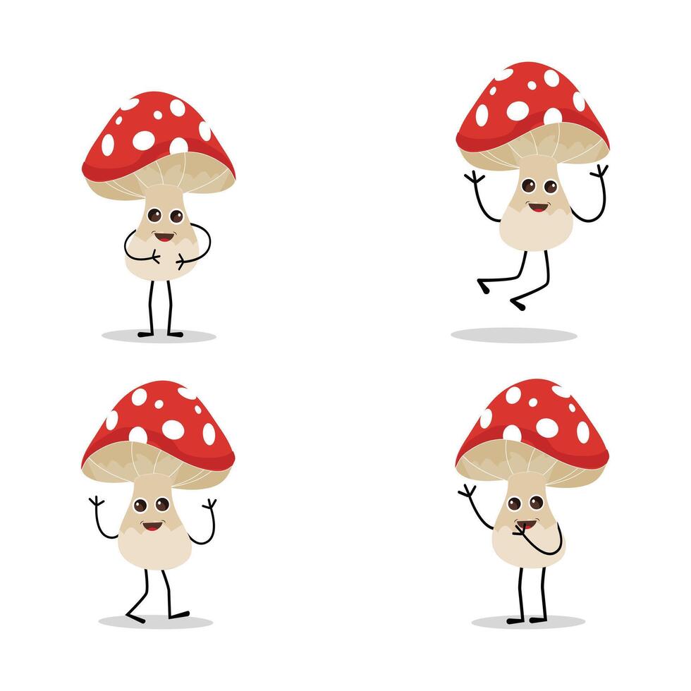 Mushroom character design different expression in vintage style, Kawaii mushroom cartoon mascot character vector illustration. Eps 10