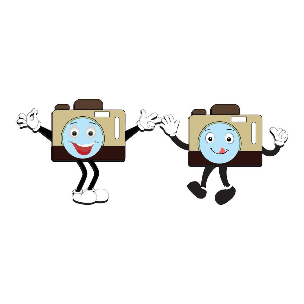 Camera Retro Mascot Character cartoon, camera mascot is smiling and with thumbs up. Vector hand drawn illustration