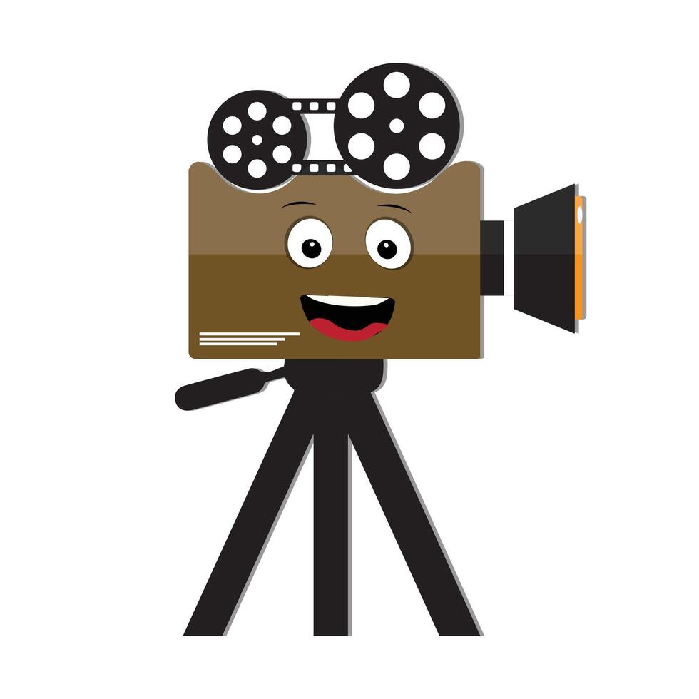 Movie camera mascots character, Retro movie film mascot cartoon style Vector hand drawn illustration, suitable for cinema and children's filmmaking themes