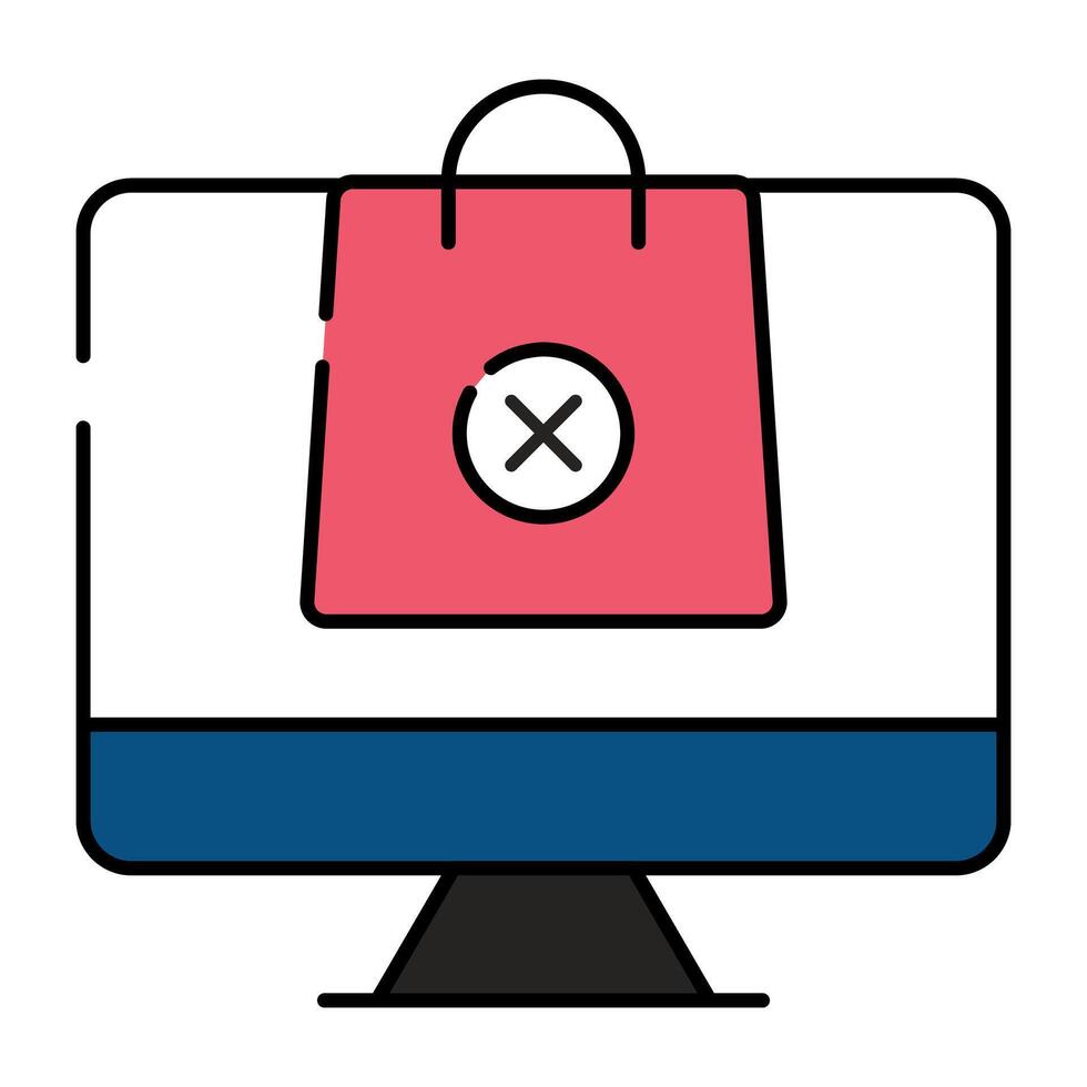 Cross sign on tote bag denoting concept of order cancel vector