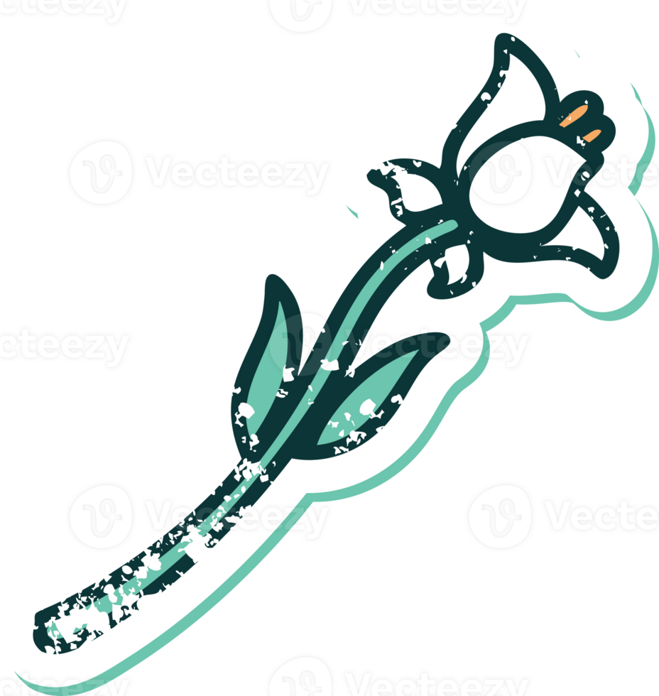 iconic distressed sticker tattoo style image of a lily png
