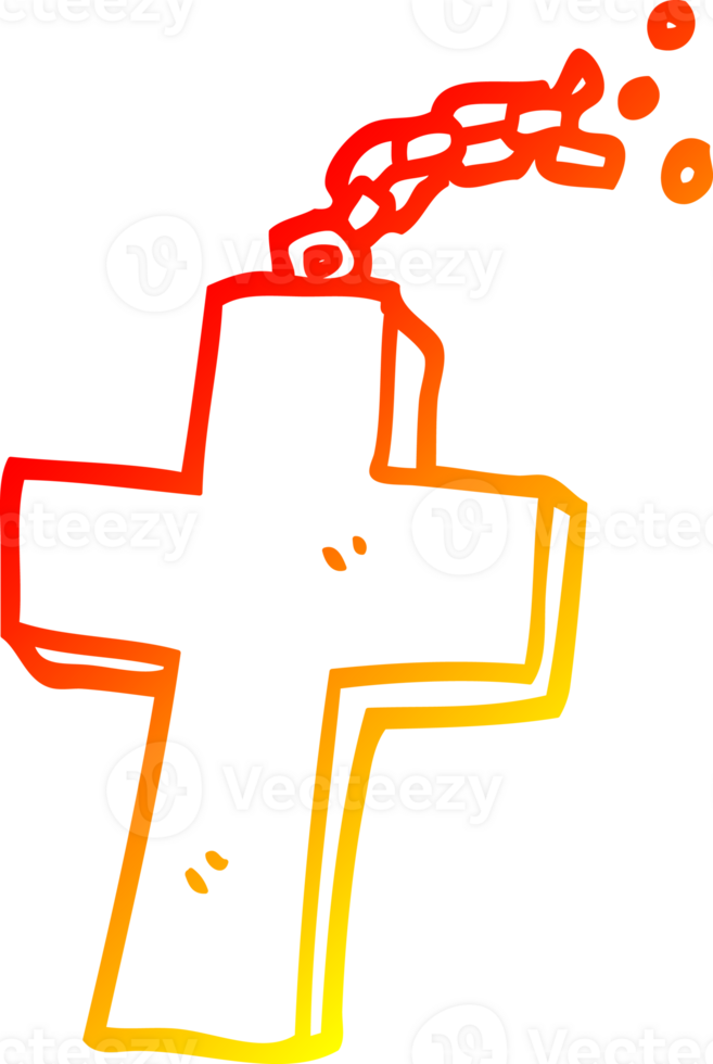 warm gradient line drawing of a cartoon crucifix on chain png