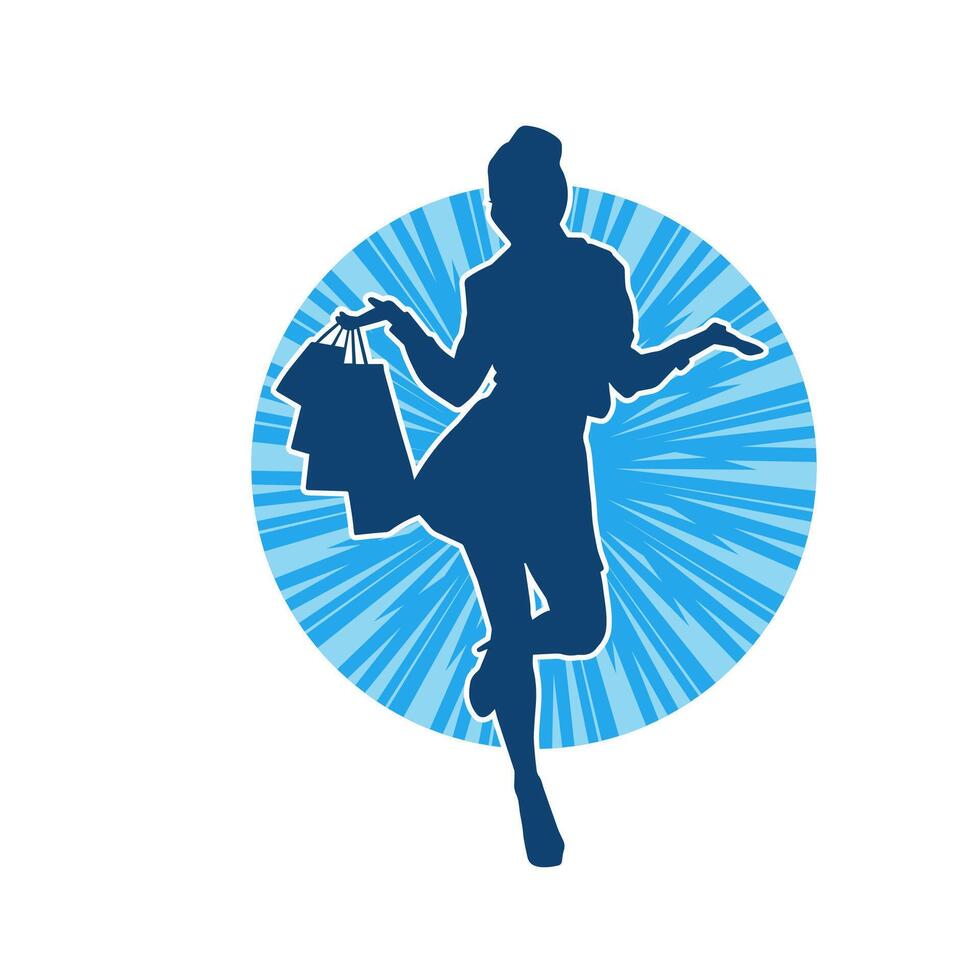 Silhouette of a slim young woman carrying shopping bags. vector