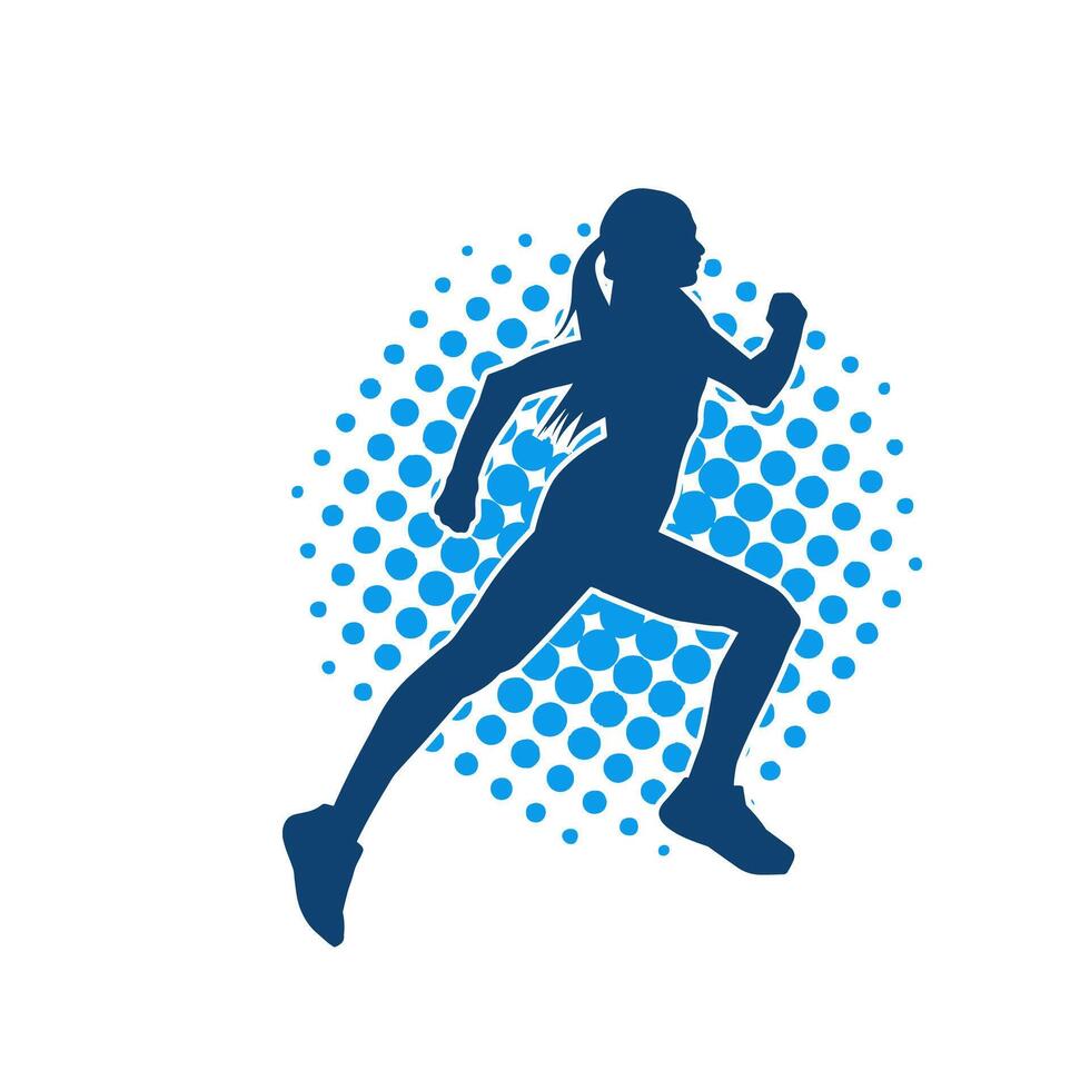 Silhouette of a sporty woman in running pose. Silhouette of a female run pose. vector