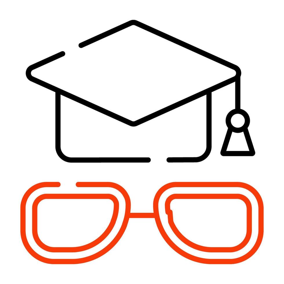 Mortarboard with glasses, icon of educational accessories vector