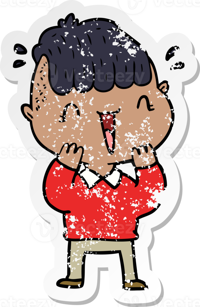 distressed sticker of a cartoon happy boy surprised png