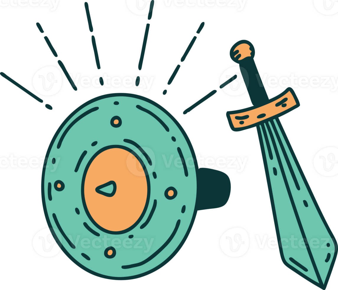 illustration of a traditional tattoo style shield and sword png
