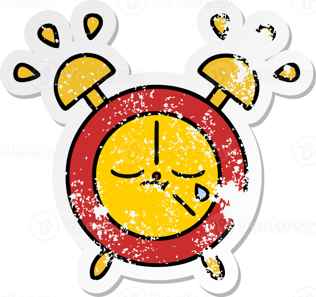 distressed sticker of a cute cartoon alarm clock png