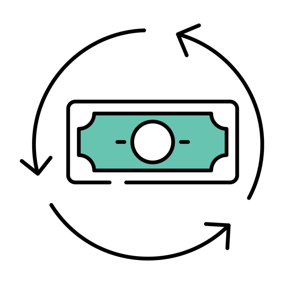 Banknote with rotating arrows showing concept of money rotation vector