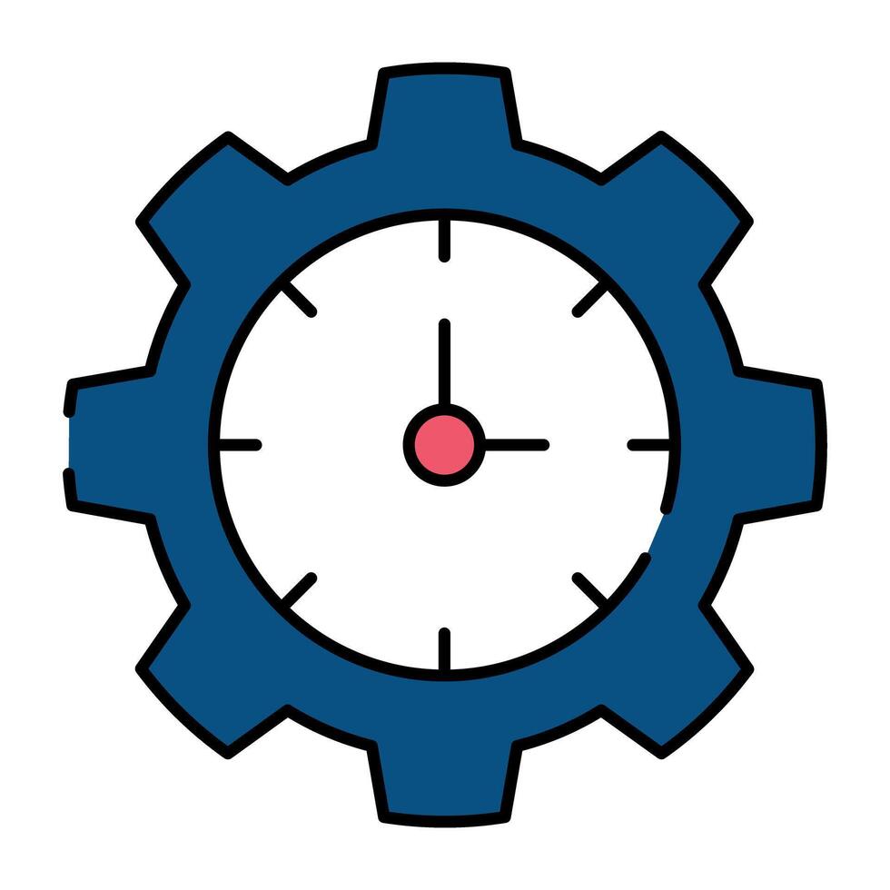 Clock inside gear, flat design of time management vector