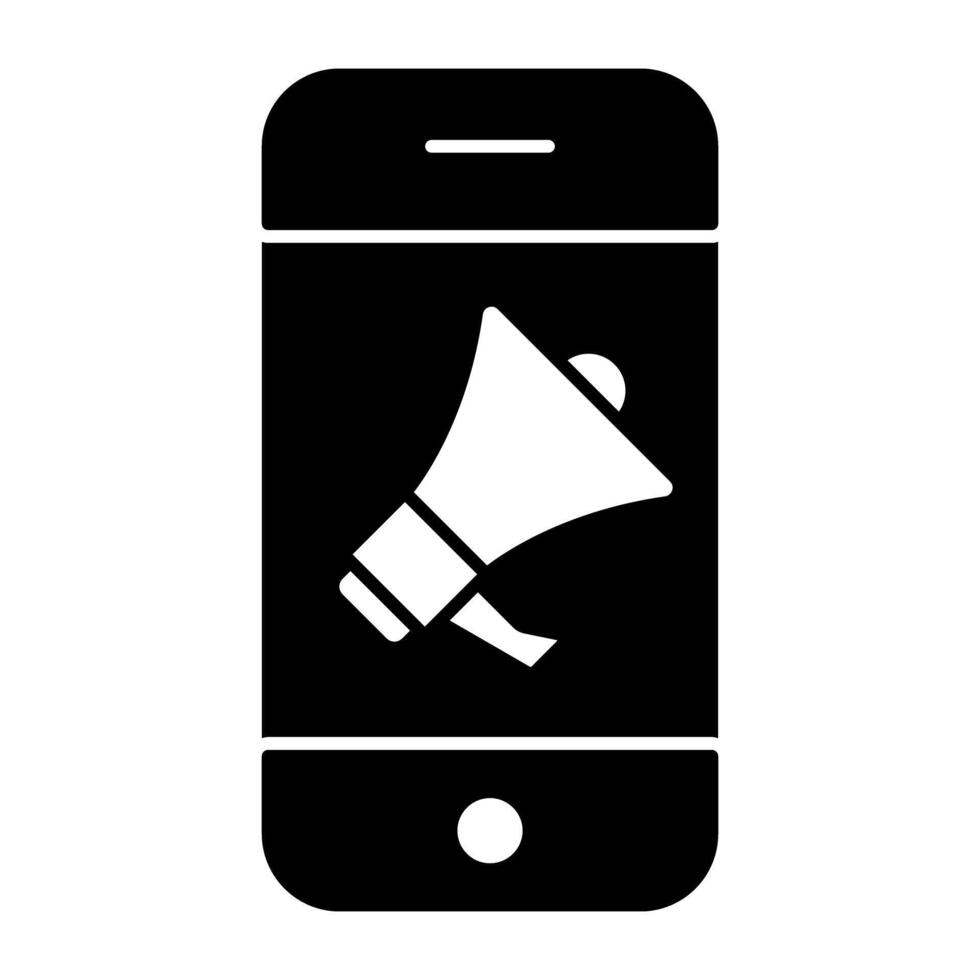 Megaphone inside smartphone, icon of mobile announcement vector