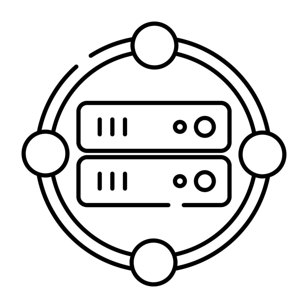 A hardware data server rack icon in linear design vector