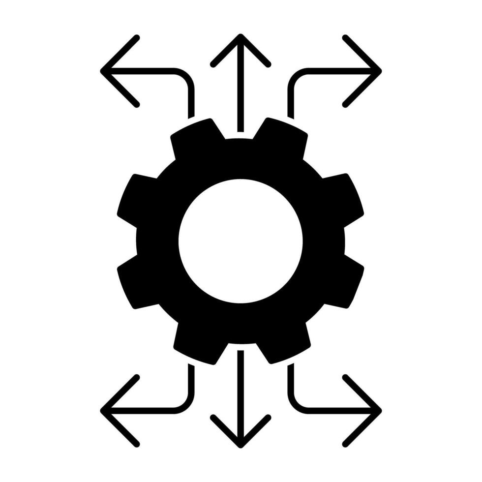 Gear with arrows, solid design of network set vector