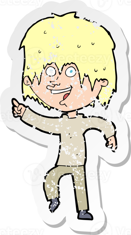 retro distressed sticker of a cartoon happy boy png
