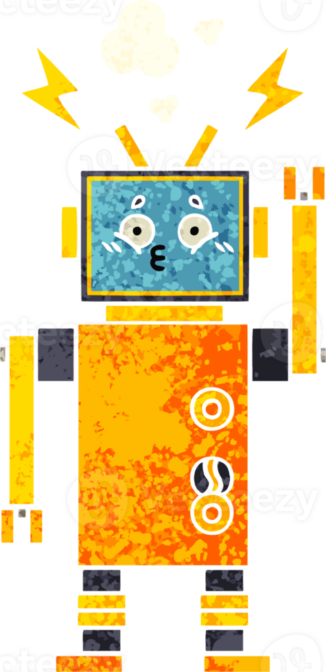 retro illustration style cartoon of a malfunctioning robot png