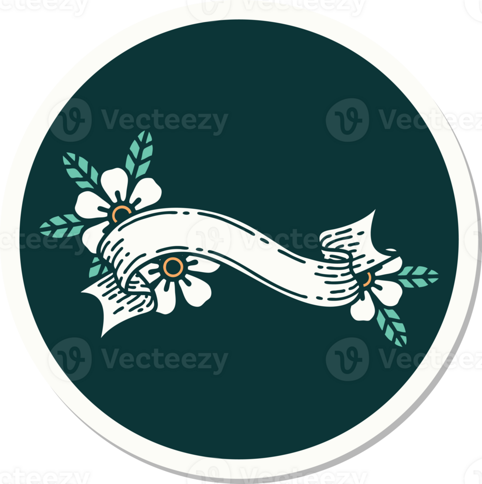 sticker of tattoo in traditional style of a banner and flowers png