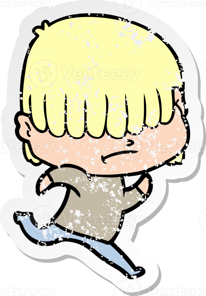 distressed sticker of a cartoon boy with untidy hair png