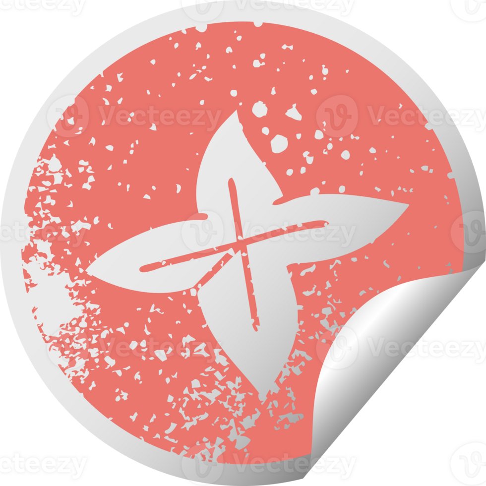 distressed circular peeling sticker symbol of a autumn leaf png