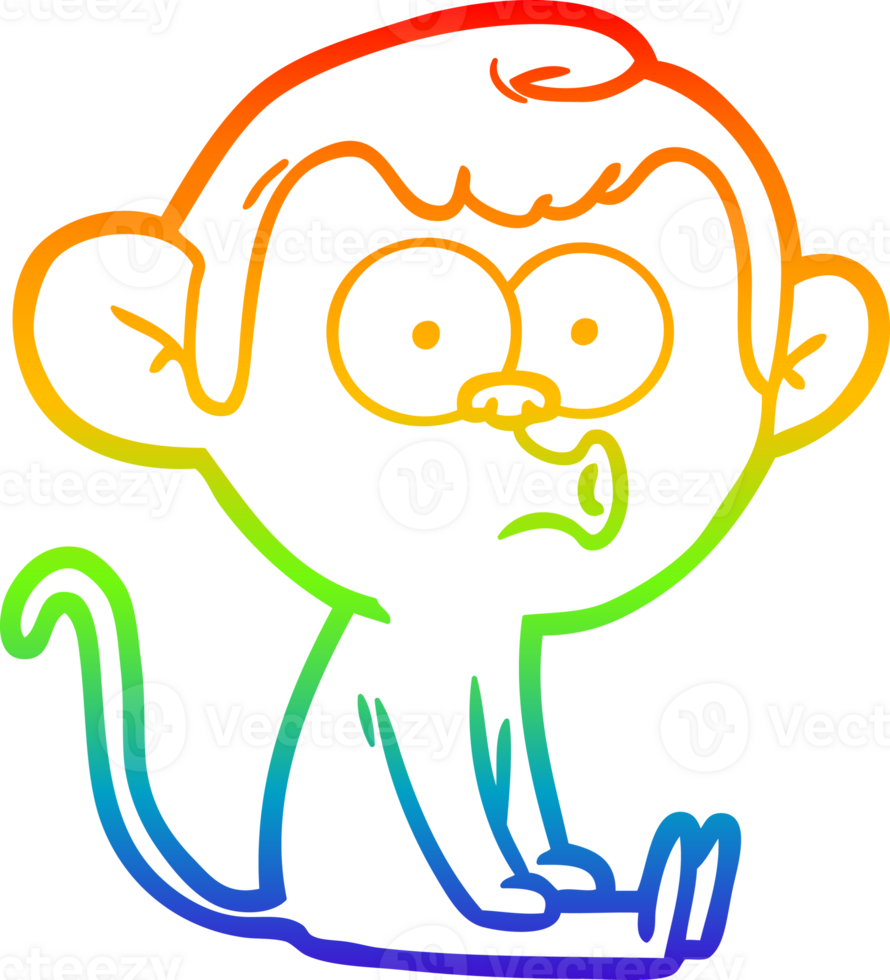rainbow gradient line drawing of a cartoon hooting monkey png