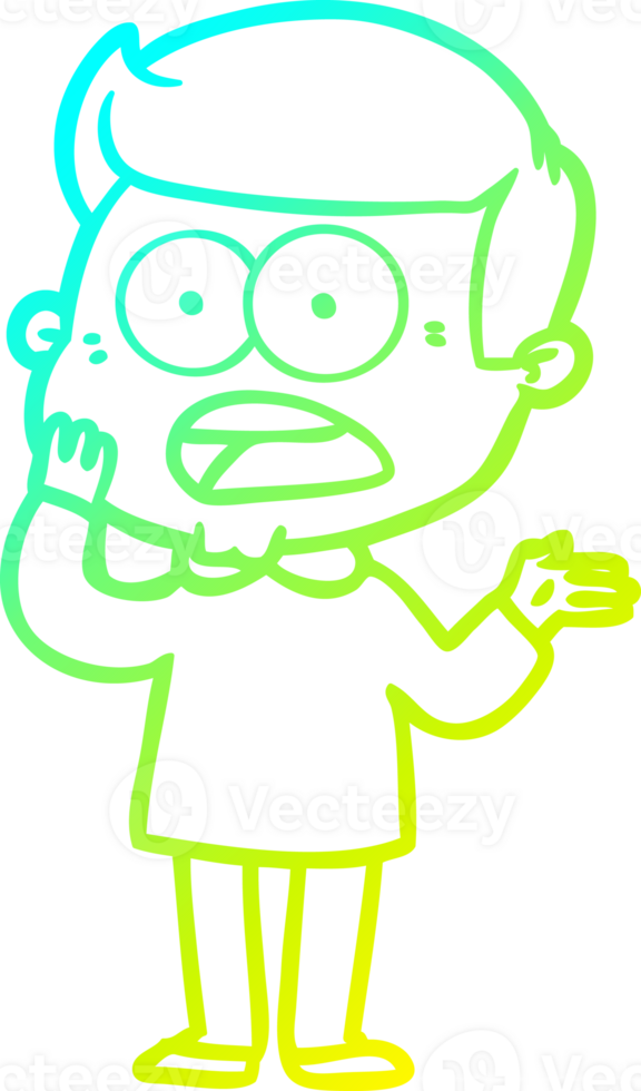 cold gradient line drawing of a cartoon shocked man png