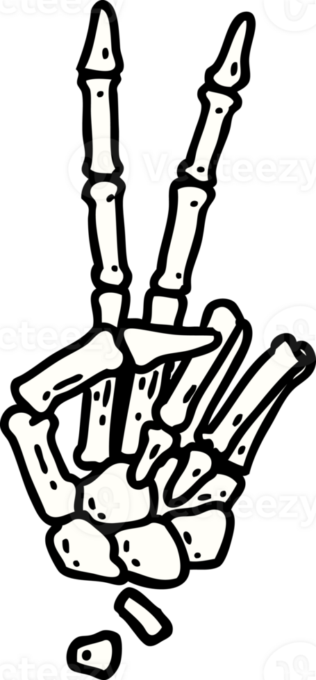 tattoo in traditional style of a skeleton giving a peace sign png