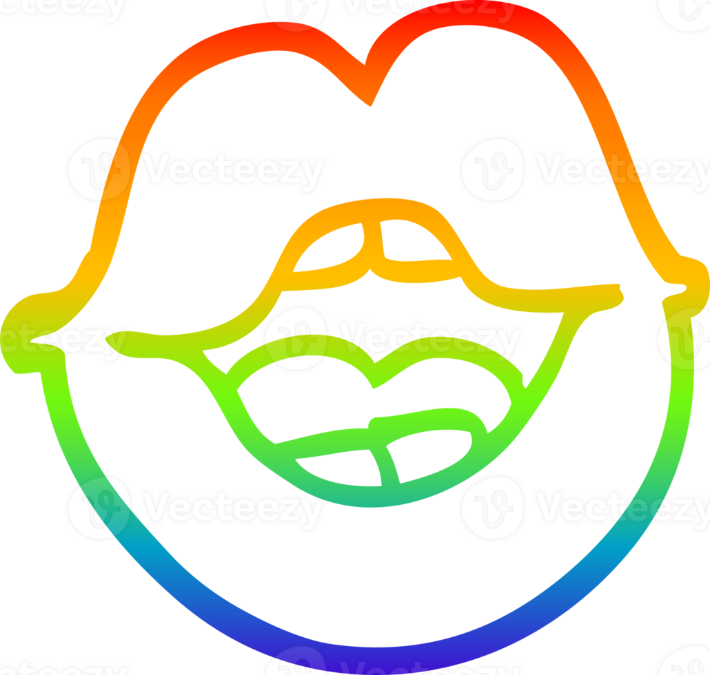 rainbow gradient line drawing of a cartoon red lips png