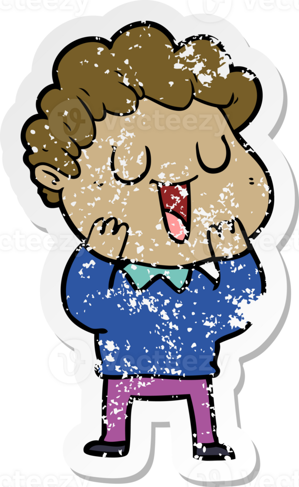 distressed sticker of a laughing cartoon man png