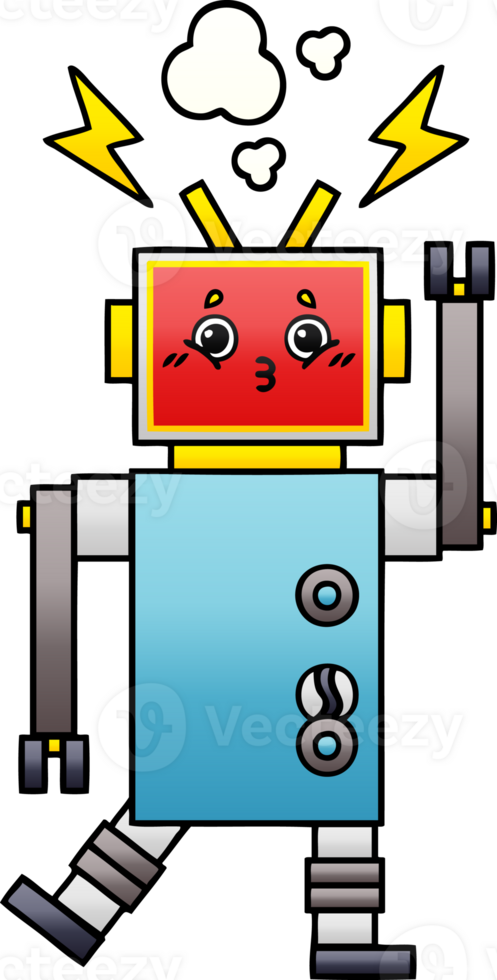 gradient shaded cartoon of a robot malfunction png
