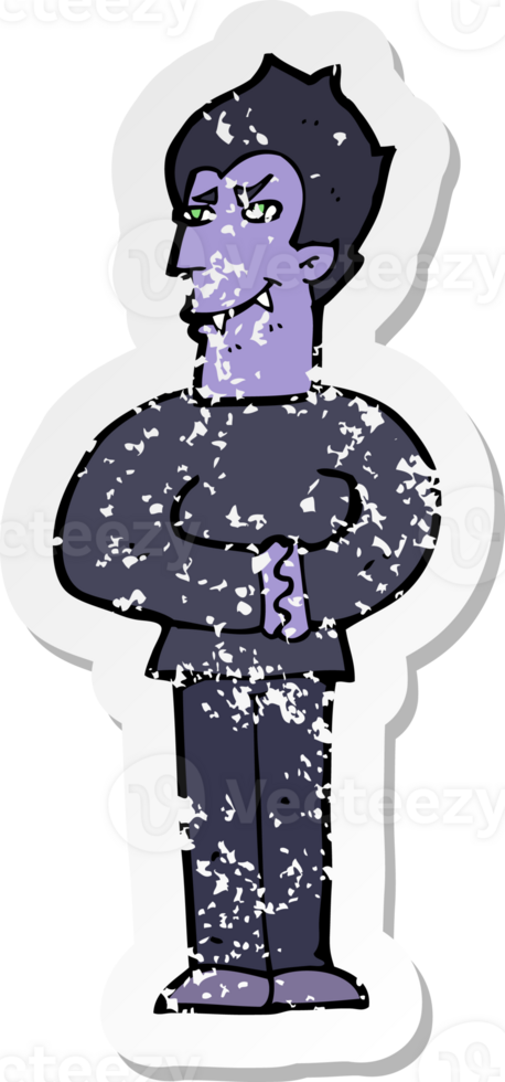 retro distressed sticker of a cartoon vampire png