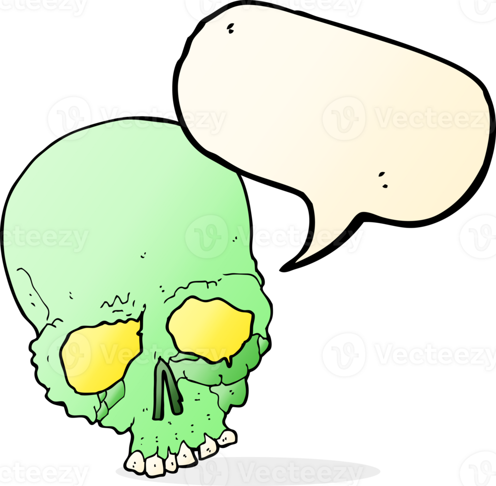 cartoon spooky old skull with speech bubble png