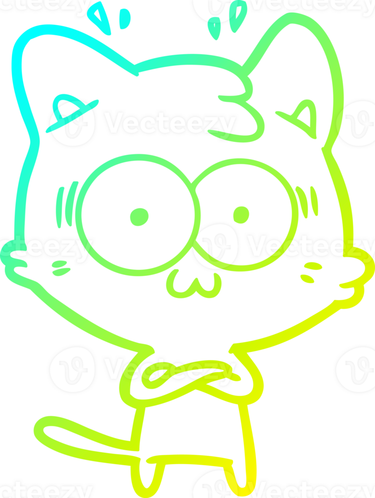 cold gradient line drawing of a cartoon surprised cat png