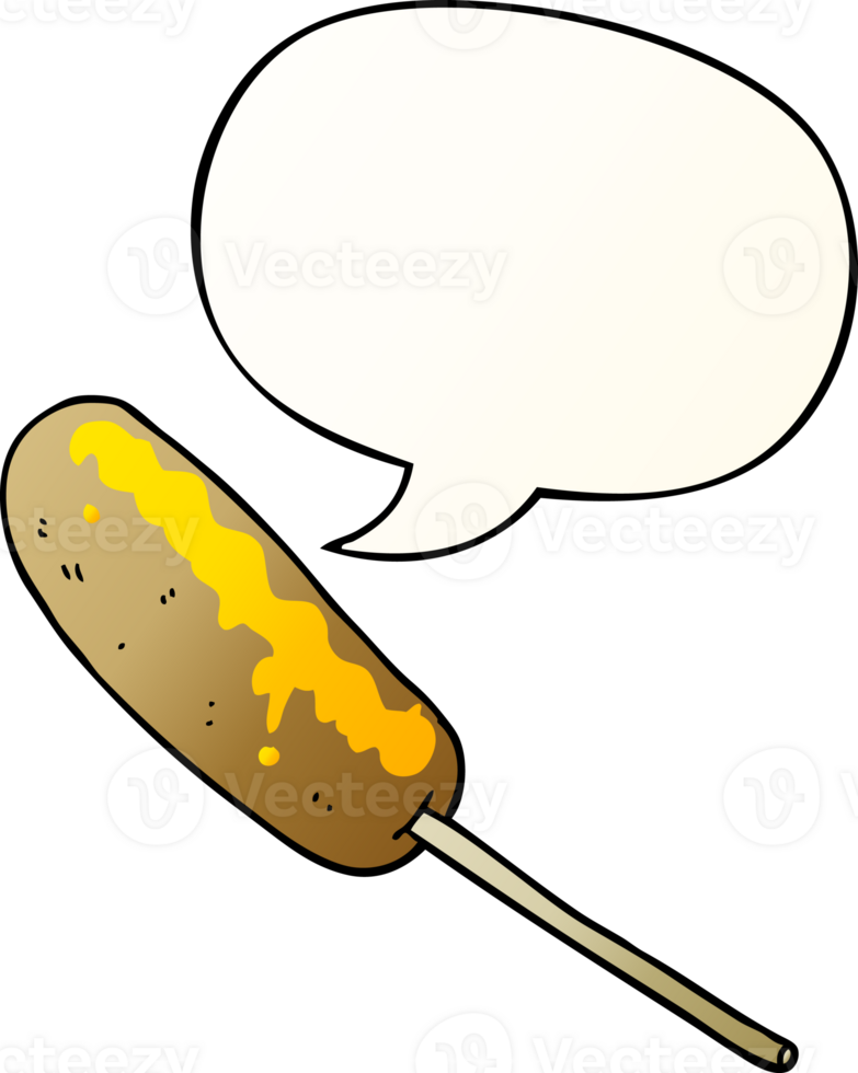 cartoon hotdog on a stick with speech bubble in smooth gradient style png