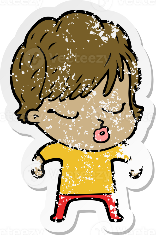 Distressed Sticker einer Cartoon-Frau mit geschlossenen Augen png