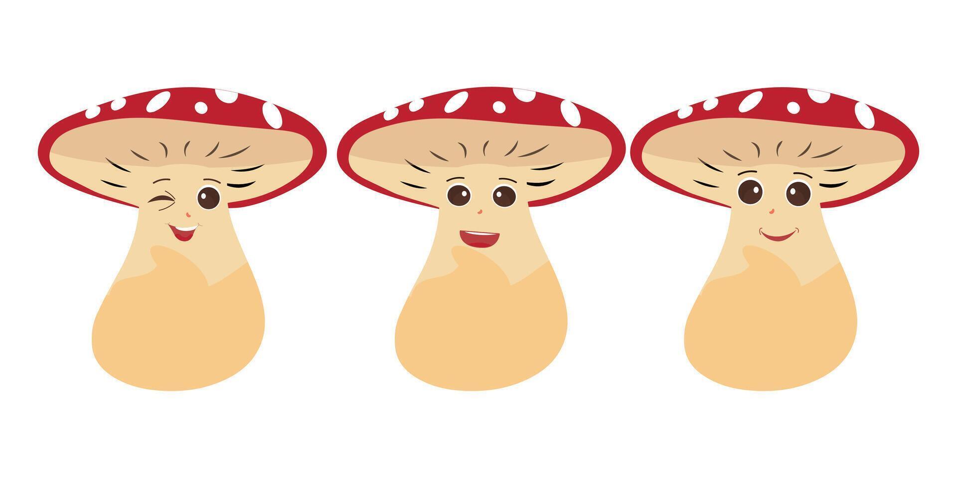 Mushroom cartoon character in various gestures, Set illustration mushroom mascot with various different expressions of cute emotion in comic style for graphic designer, vector illustration