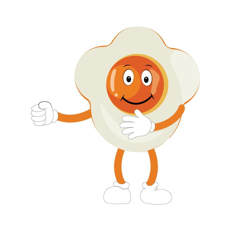 Fried egg with cute face lying cartoon illustration. Chicken egg for breakfast. Happy fried egg character. Easter, cooking, food, emotion concept vector